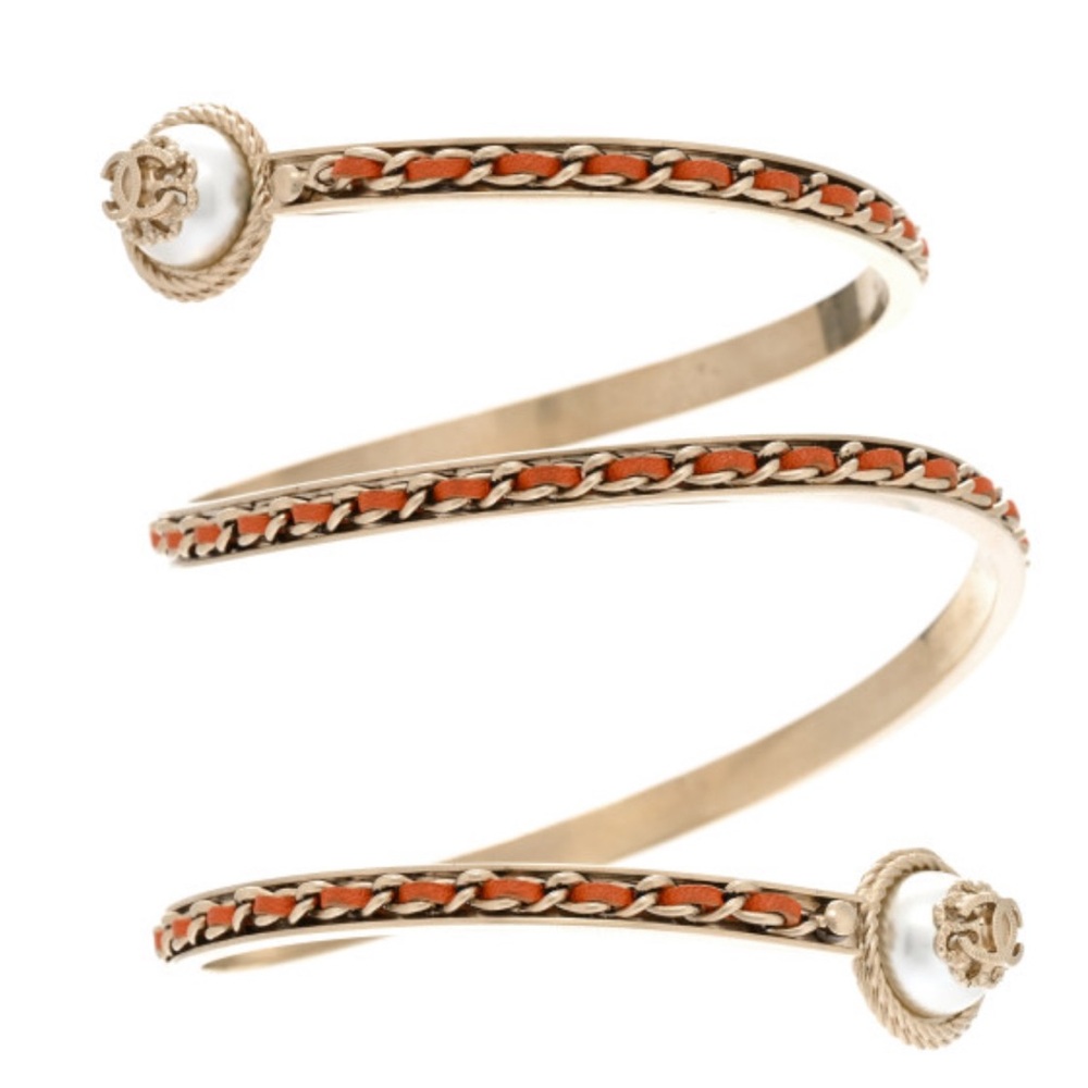 CHANEL Lambskin pearl twist CC bangle bracelet